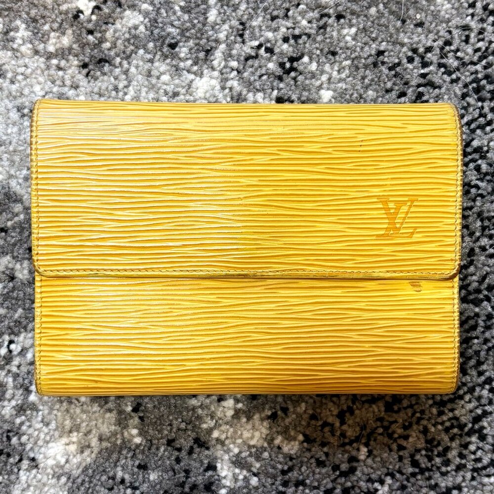 '98 Vintage LV XL Trifold Wallet in Yellow Epi + Purple Taiga Leather